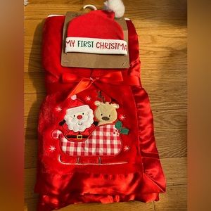 - - My first Christmas plush blanket & Santa hat